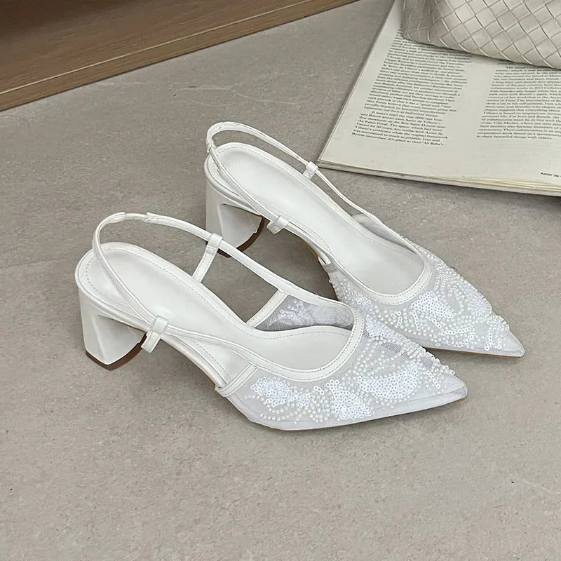 Sequin String Bead Embellished Heels