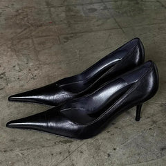 Black Soft Leather Pointed-Toe Pumps