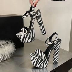 Zebra Stripe Furry Platform Sandals