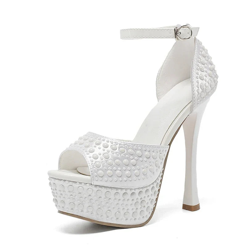 Designer Black Rhinestone Platform High Heels