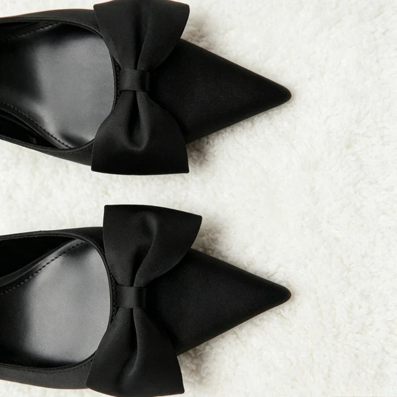 Elegant bow Detail black slingback Heels