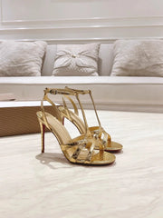 Slim Heel Gold French Stripe Sandals