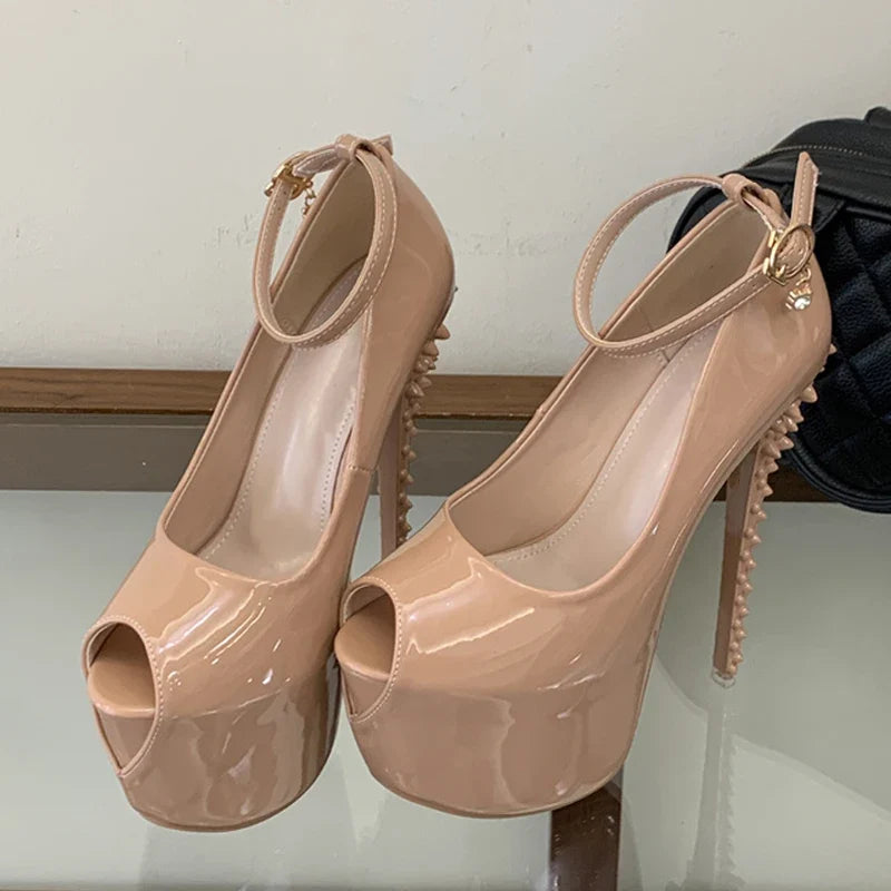 Black Apricot Patent Leather Show Super High Heels Platform Pumps