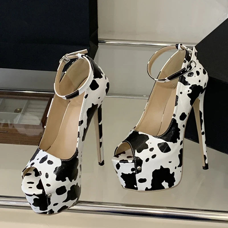 Summer Cow Print Leather Platform Sandals