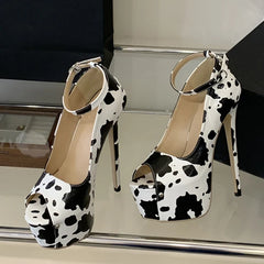 Summer Cow Print Leather Platform Sandals