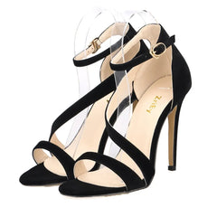 Open Toe Ankle Straps High Heels Stilettos Suede Wedding Shoes 11CM