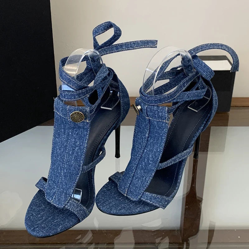 Design Button Ankle Cross Strap Sandals