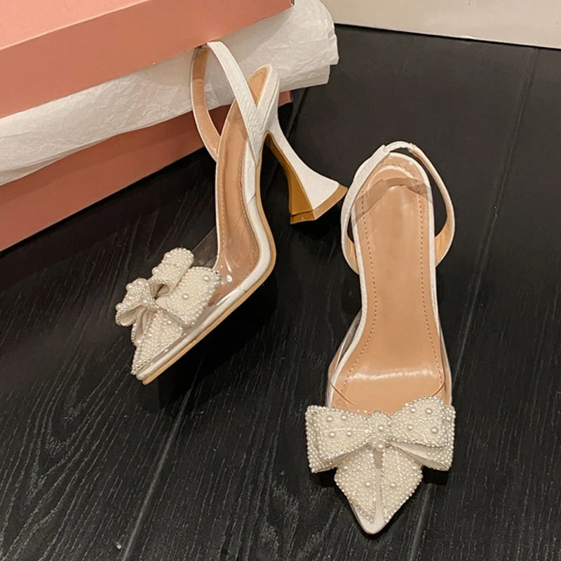 Design White Pearl Bowknot Women Pumps