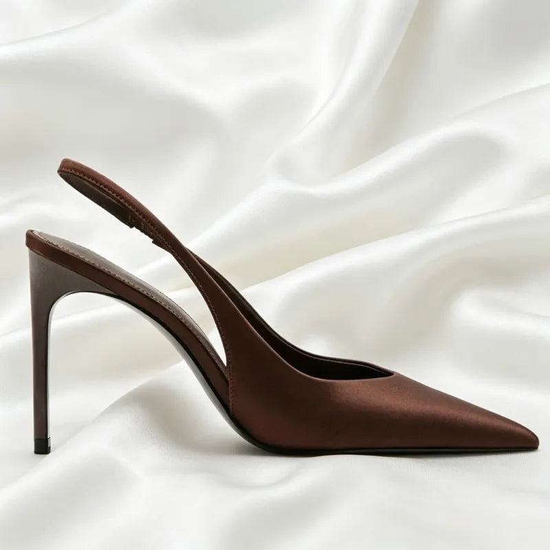 Vintage Brown Satin Slingback Heels