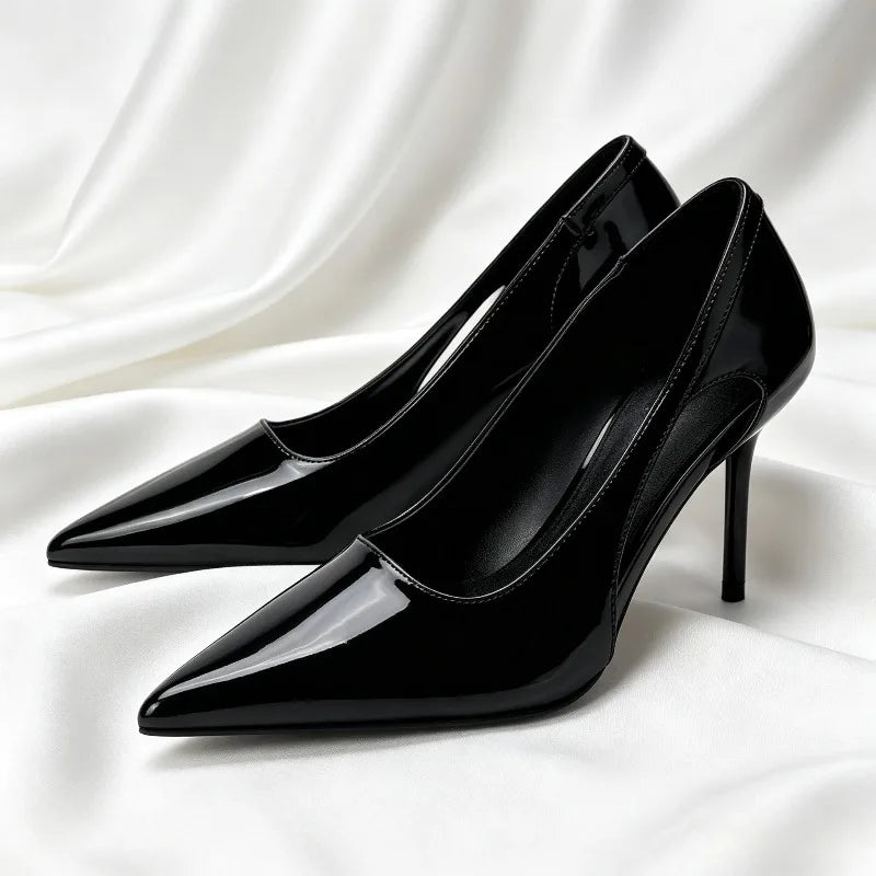 Sexy Brown Patent Leather Pointed Toe High Heels