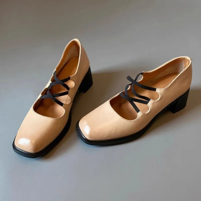 Elegant Square Toe Chunky Heel Mary Jane Shoes