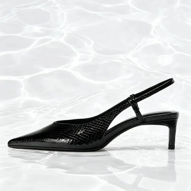 Black Embossed Design High Heels