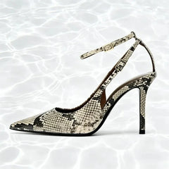 Sexy Snake Print Ankle Strap Buckle Design High Heels