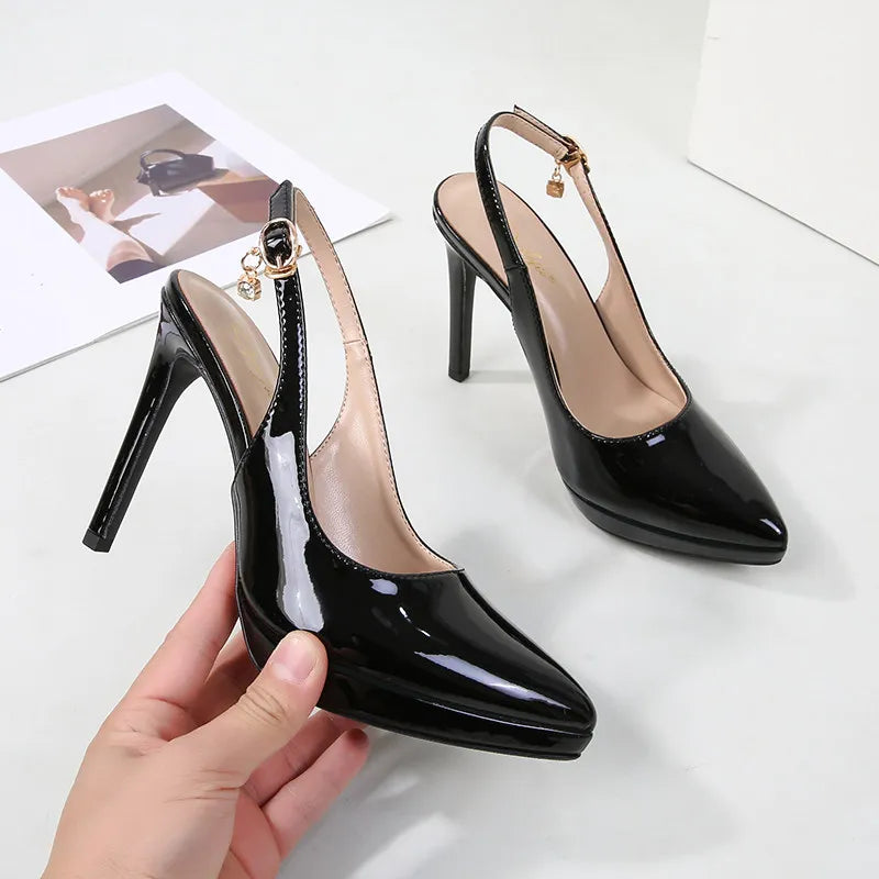 12cm slim heel pointed toe back empty toe Sandals