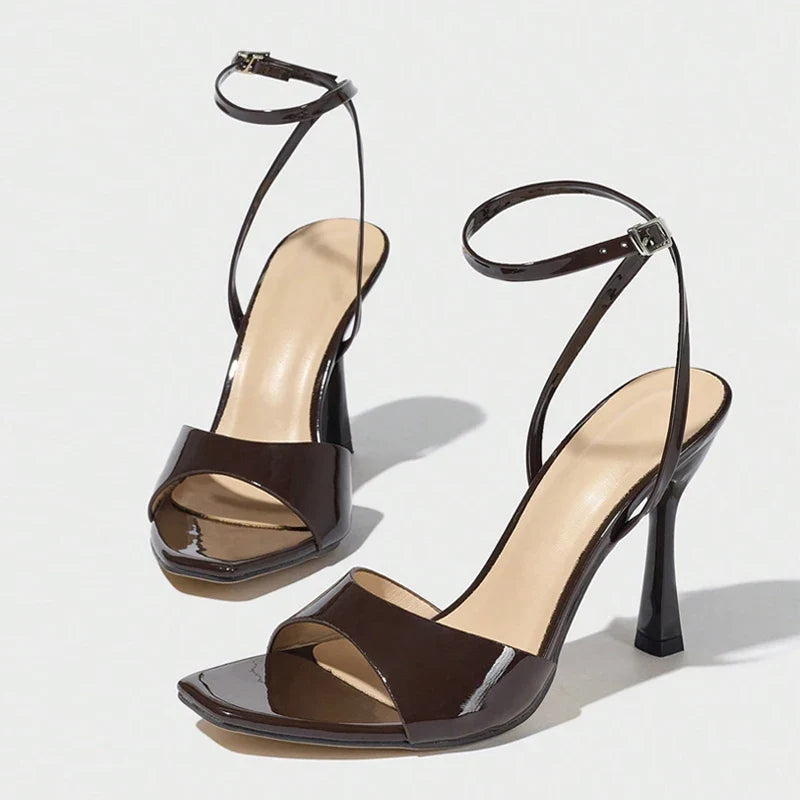 Square Open Toe Ankle Buckle Strap Designer Sandals