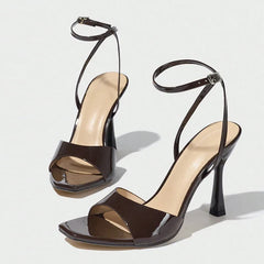 Square Open Toe Ankle Buckle Strap Designer Sandals