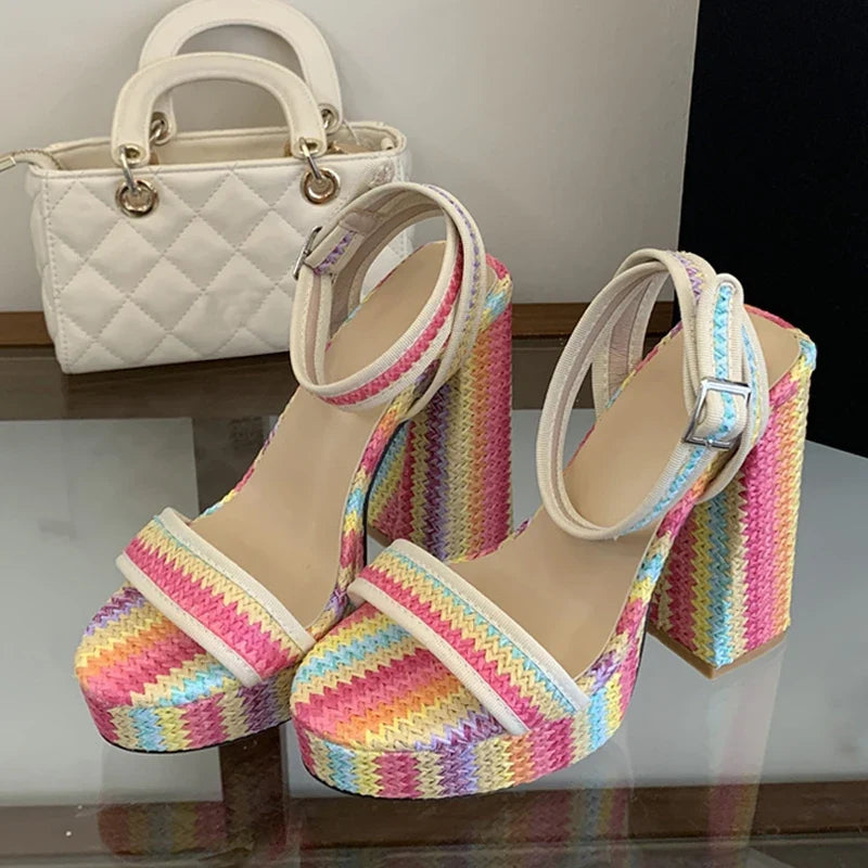 Mixed Colors Chunky Platform Sandals