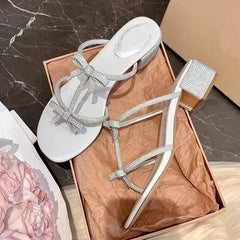 Street Style Crystal Bowknot Women Slippers Sandals