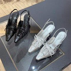 Designer Pointed Toe Thin Low Heels Buckle Strap Women Pumps