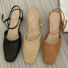 Retro Mesh Hollow Low Heel Pumps