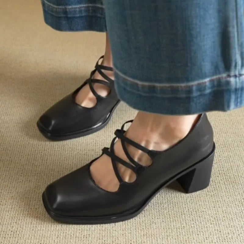 Elegant Square Toe Chunky Heel Mary Jane Shoes