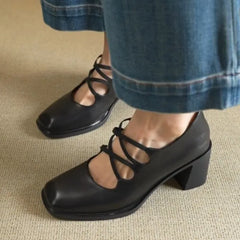 Elegant Square Toe Chunky Heel Mary Jane Shoes