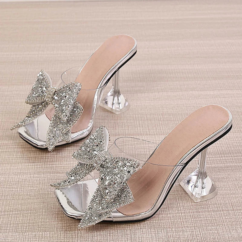 Silver Crystal Bowknot High Heels