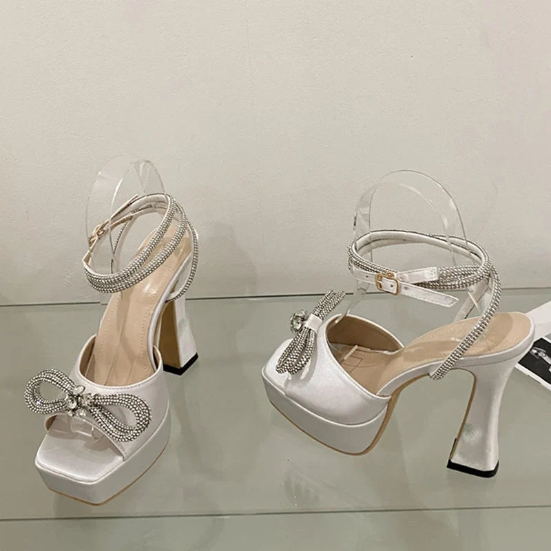 Runway Rhinestone Ankle Strap High Heels