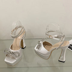 Runway Rhinestone Ankle Strap High Heels