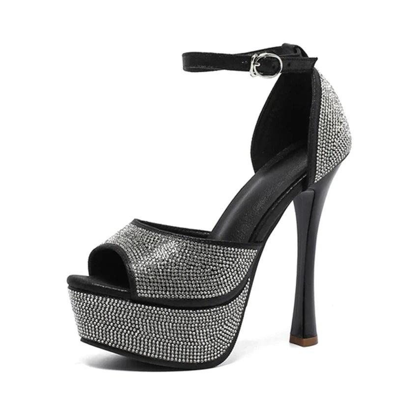 Runway Sexy Peep Toe 14CM White High Heels Women's Sandals