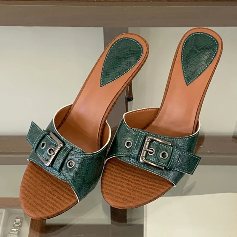 Designer Big Buckle Women Slippers Sandals