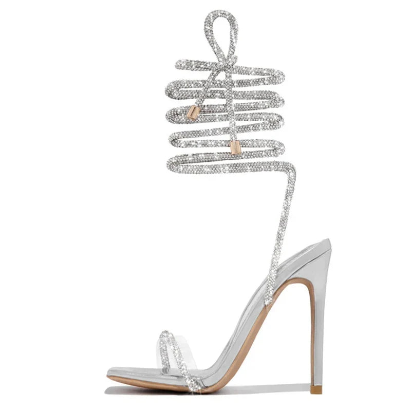 Sexy Gold Crystal Ankle Cross Strap Sandals