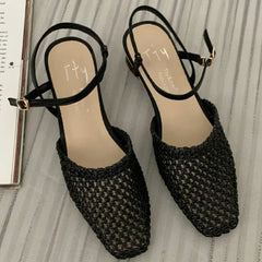 Retro Mesh Hollow Low Heel Pumps