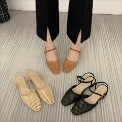 Retro Mesh Hollow Low Heel Pumps