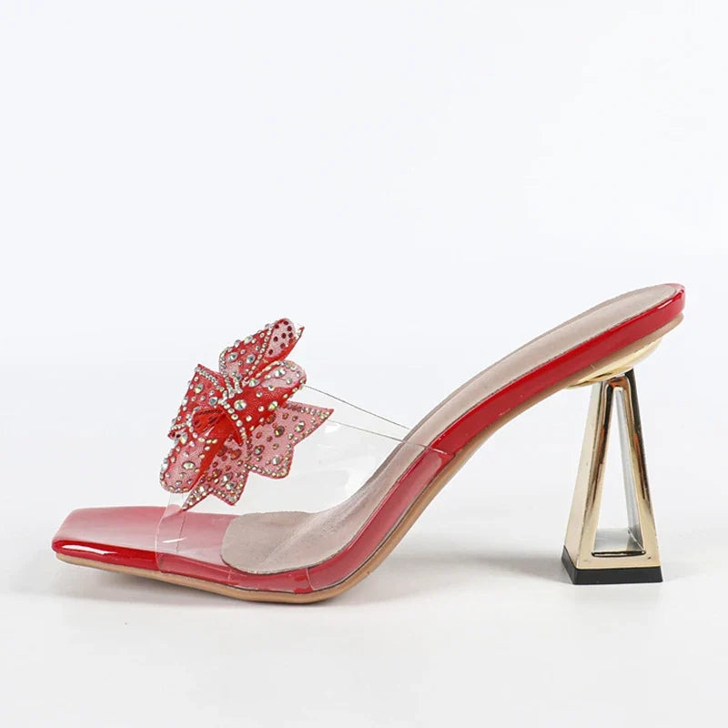 Strange Style Metal Fretowrk Heels Transparent Slippers