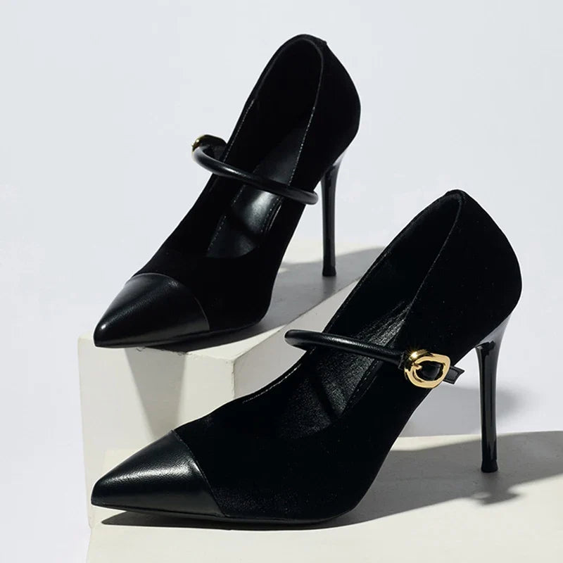 Buckle Strap Suede Leather Women Pumps