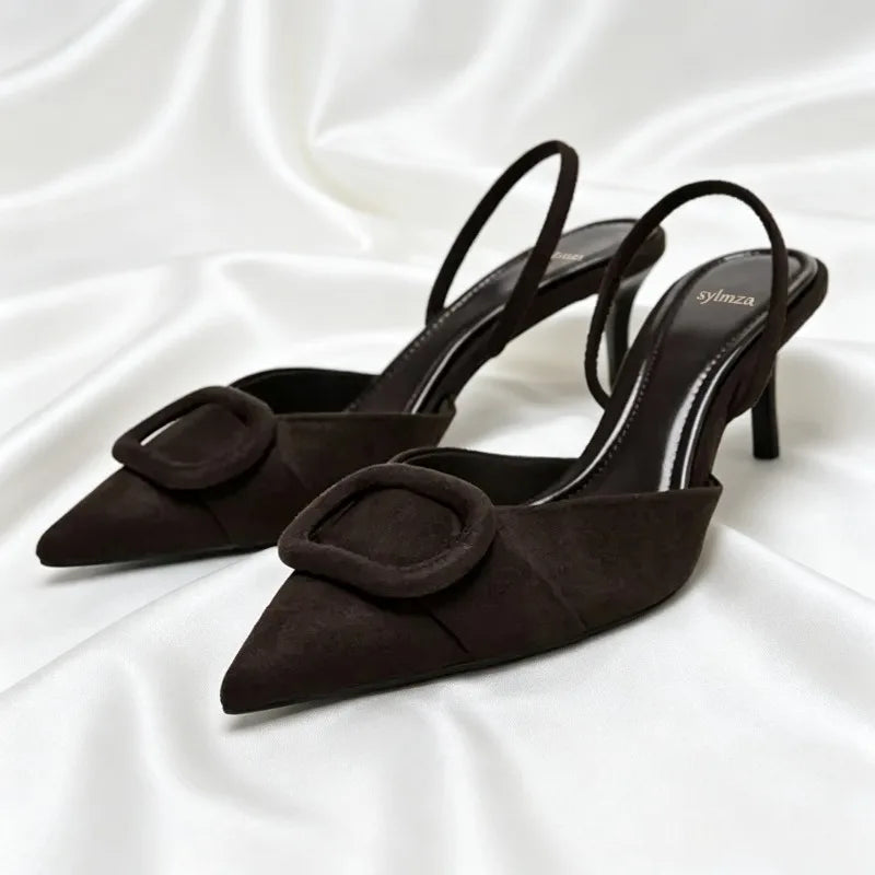 Vintage Coffee Faux Suede Heels