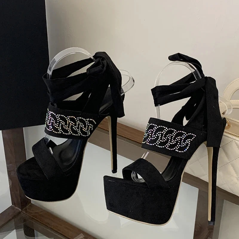 Sexy Rhinestone Ankle Cross Strap Women's 17CM Fetish Sandals
