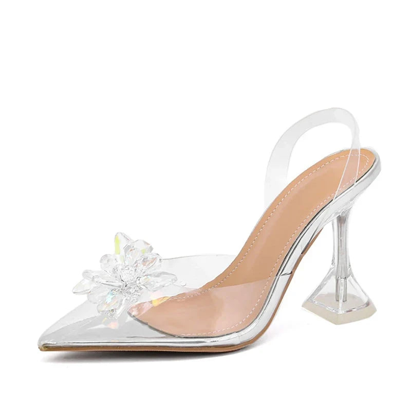 Crystal Flower PVC Summer Strange Transparent High Heels