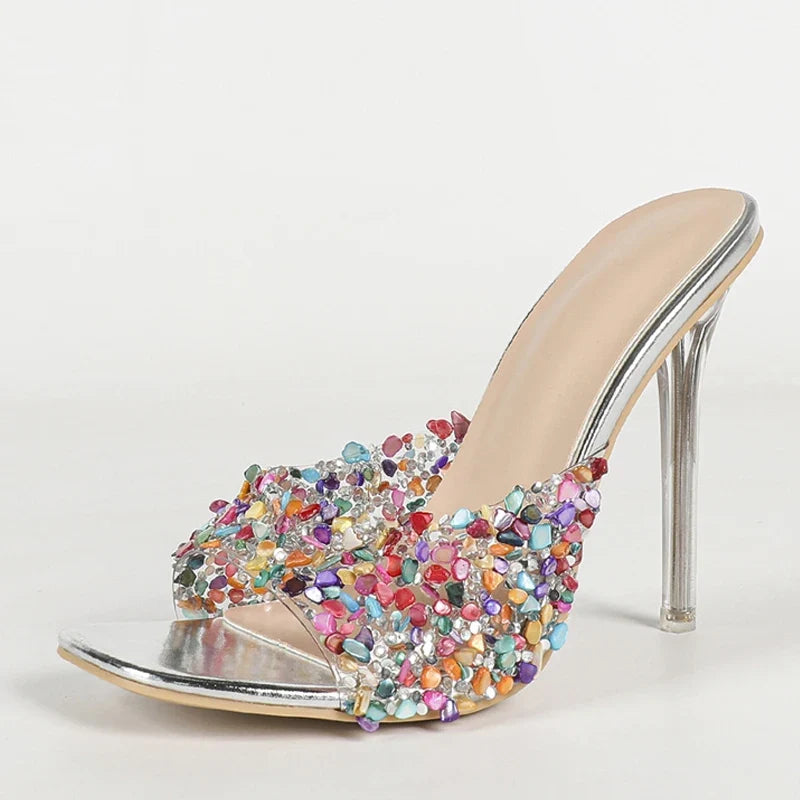 Mixed Color Sequined PVC Women Slippers Summer Sandals