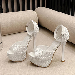 Designer Black Rhinestone Platform High Heels