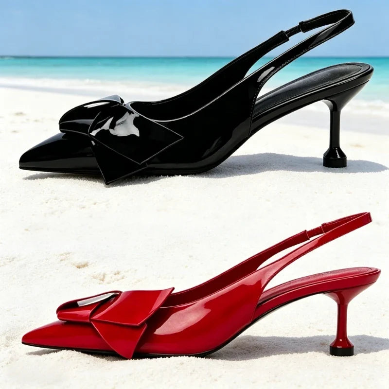 Elegant Bow Knot Decorates Red Heels