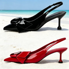 Elegant Bow Knot Decorates Red Heels
