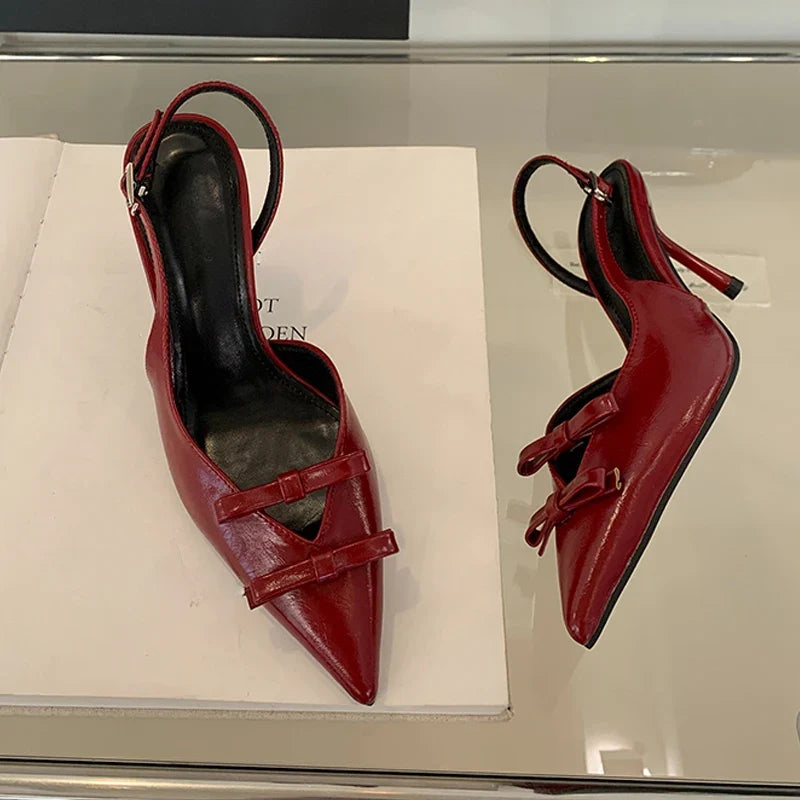 Butterfly-knot Pointed Toe Slingback Elegant Party Buckle Strap Pumps