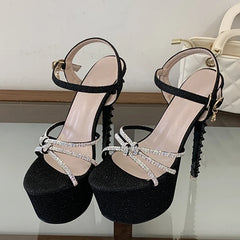 Summer Rhinestone Narrow Band Women Sexy 17CM Rivet Stiletto Sandals