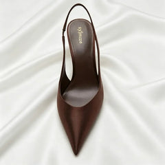 Vintage Brown Satin Slingback Heels