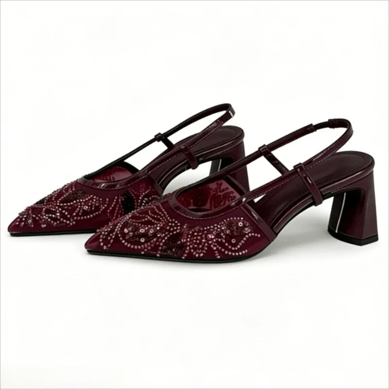 Sequin String Bead Embellished Heels
