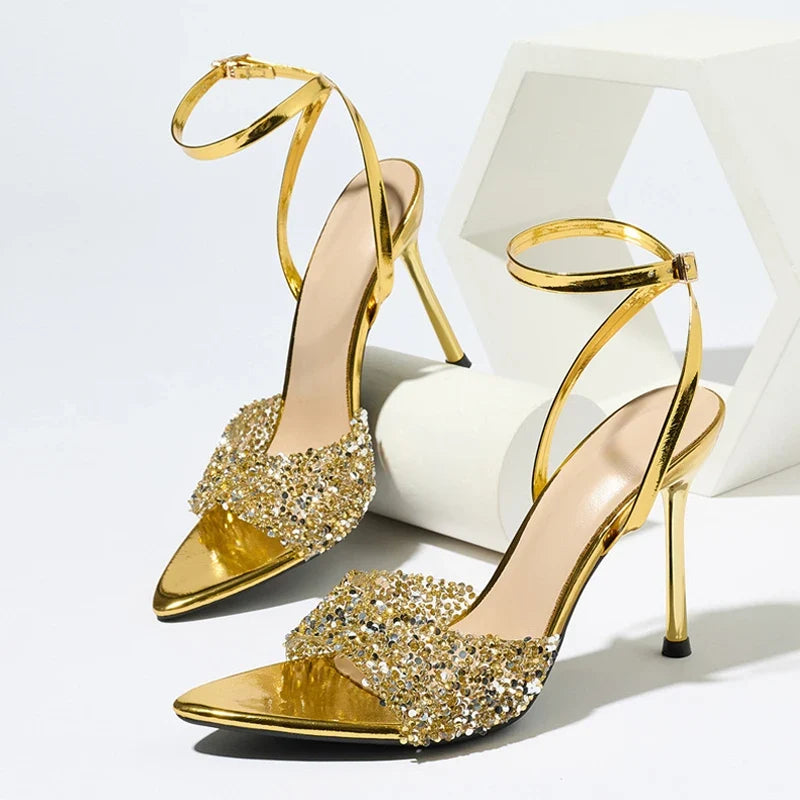 Sexy Ankle Buckle Strap Gold Sandals