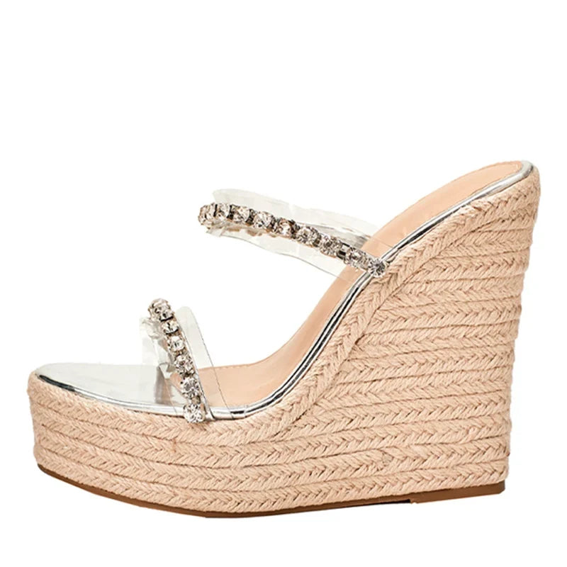 Crystal Transparent Open Toe Platform Heels Slippers