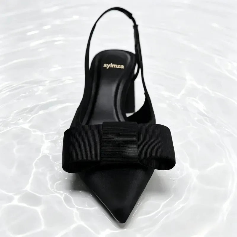 Black Bow Decorated High Heels